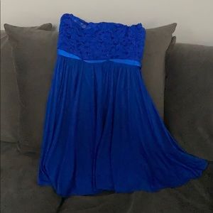 One shoulder blue lace dress